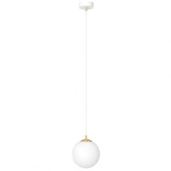 Lámpara de Suspensión Royal EPIKASA, Acero con recubrimiento de polvo, Vidrio Blanco y Oro, 14x100x14 cm