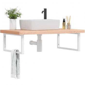 Estante de lavabo de pared de acero y madera maciza de haya vidaXL Marrón