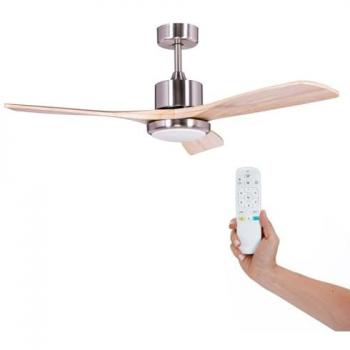 Ventilador de Techo Kekai Tramontana DC 132x40cm 55W Plata con Aspas de Madera, Luz Regulable, Temporizador y Conexión a App Smart