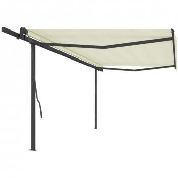 Toldo retráctil manual con postes crema 5x3 m