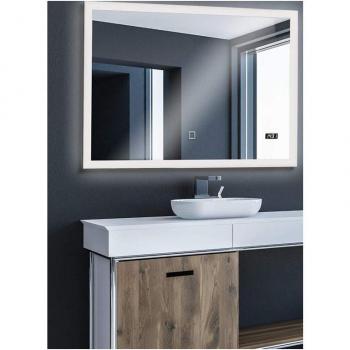 Espejo de Baño LED Aquamarin con Interruptor Táctil y Reloj Digital, Eficiencia Energética A++, Temperatura de Luz Regulable (Blanco Frío a Blanco Cálido), Ideal para Baño y