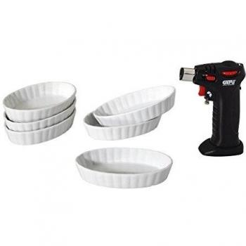 Set de Crème Brûlée CARMELLO 7 Piezas con Flambierbrenner y 6 Cuencos de Porcelana