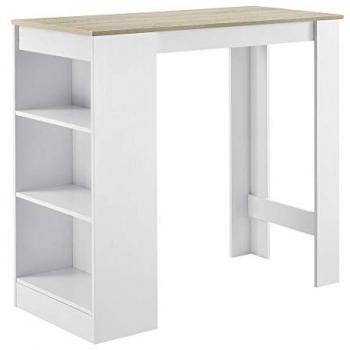 Mesa de Bar Kouvola Elegante 110 x 50 x 103 cm con 3 Estantes en Blanco y Efecto Roble