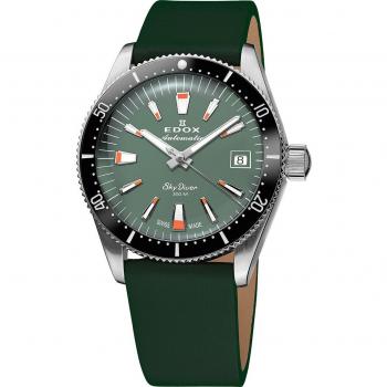 Edox Skydiver Automatic Diver's Watch with Extra Strap, 300M Water Resistance, Green Dial