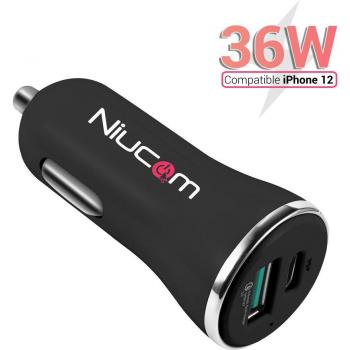 Cargador de coche Niucom 36W carga rápida Qualcomm 3.0 DUAL USB y USB tipo C PD