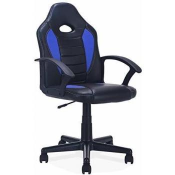 You, Silla Gamer, Silla de Escritorio, Despacho o Oficina, Acabado en Símil Piel Color Negro y Azul, Medidas: 60 cm
