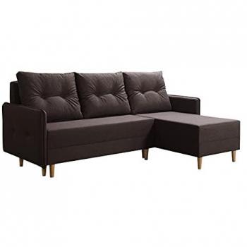 Sofá rinconero Muncie 101, marrón, con función de descanso y caja de ropa de cama, 222x145x93cm