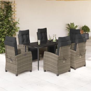7-Piece Grey Poly Rattan Garden Dining Set with Cushions