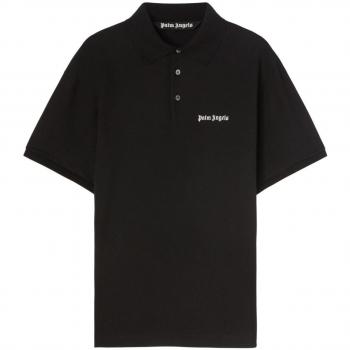 Palm Angels Men's Embroidered Logo Cotton Polo Shirt in Black | Size Small | PMGB012F23FAB001