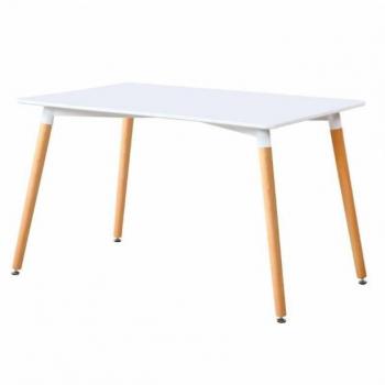 Mesa de comedor fija Bella 140 cm color blanco y haya, diseño moderno, dimensiones 140x80x75 cm