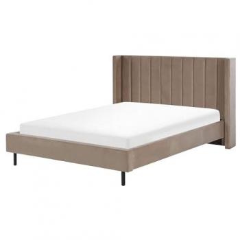 Cama matrimonial con somier de terciopelo gris pardo 160 x 200 cm, diseño moderno Villette