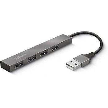 Trust Halyx Minihub USB 2.0 de Aluminio con 4 Puertos para PC, Portátil, Mac - Plata