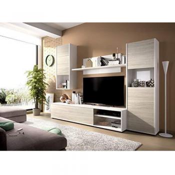 Muebles La Factoría Luka Salón TV Modular, Madera, Blanco B. / Gris, B.Brillo/Gris