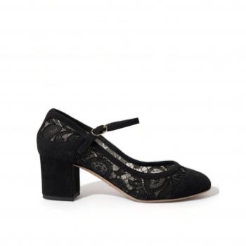 Dolce & Gabbana Black Mary Jane Taormina Lace Pumps Shoes - EU36/US5.5