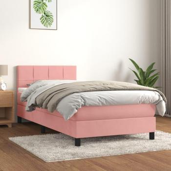 Cama box spring con colchón de muelles en terciopelo rosa 100x200 cm