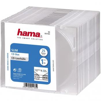 Hama CD Slim Box, 25 pcs./pack 1 discos Transparente - Fundas para discos ópticos