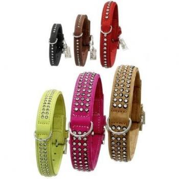 Collar de Cuero de Búfalo Karlie con Strass Marrón, Ajustable 25-31CM, 17MM