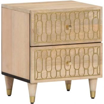 Mesita de noche 2 piezas 40x33x46 cm madera maciza de mango marrón