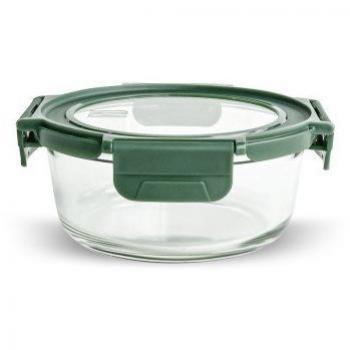 Iris Contenedor redondo vidrio 620ml con tapa vidrio.