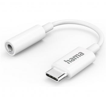 Adaptador Hama USB-C a Jack 3.5mm - Conexión Auxiliar, Color Blanco