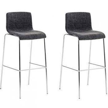 Set de 2 Taburetes Hover Tapizados en Tela Gris Claro con Base Cromada