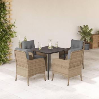 Set comedor de jardín vidaXL 5 pzas con cojines ratán sintético beige