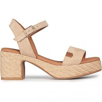 Sandalias de tacón de mujer con cierre de hebilla en color beige