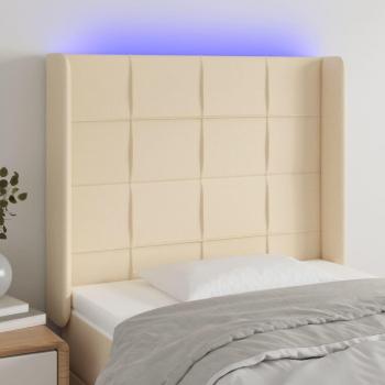 Cabecero de cama tapizado con LED color crema 93x16x118/128 cm