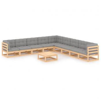 10-Piece Solid Pine Garden Lounge Set with Cushions