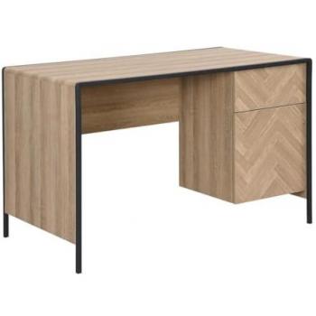 Escritorio TUMACO con 1 cajón y 1 armario - MDF y metal - Color Natural y Negro