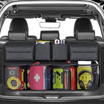 Organizador de Maletero de Coche Bolsa de Almacenamiento de Maletero de Coche Impermeable Plegable de Gran Capacidad con 3 Correas Ajustables y 8 Bolsillos