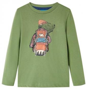 Camiseta Infantil de Manga Larga con Estampado de Oso Jersey Caqui Claro 104