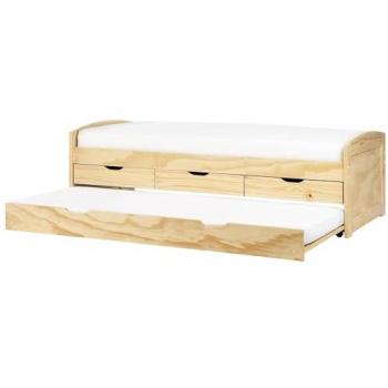 Cama Nido Infantil Extraíble de Madera Clara de Pino con Cajones de Almacenaje 90 x 200 cm Petiville