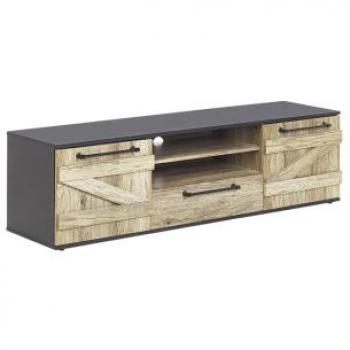Mueble para TV estilo rústico en madera clara y tablero de partículas negro, 43 cm, para televisores de hasta 70