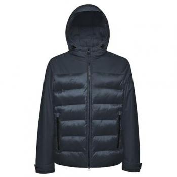 Chaqueta de hombre Geox Sapienza, plumífero con capucha, color azul y negro, ajuste regular