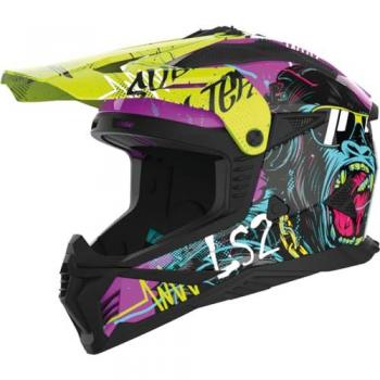LS2 Casco de Cross MX708 Fast II Gorilla Púrpura-Amarillo Hivis, multicolor, tamaño XXL (63/64)