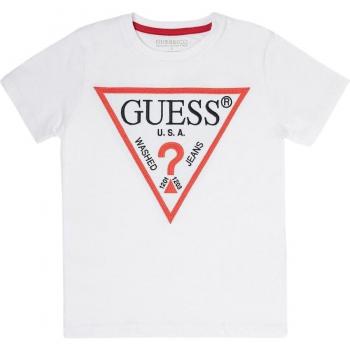Guess Kids Triangle Logo Embroidered T-Shirt - Pure White Regular Fit
