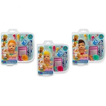 Amicicci - Hora de Comer, Muñeco bebé Mini Cicciobello blandito, con pañal de Colores, y Juego de comiditas con Varios Accesorios, para niñas Desde 3 años, Envío Modelo Aleatorio