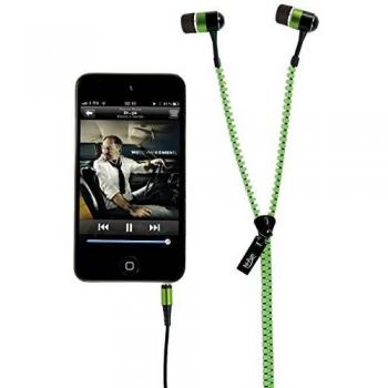 Hi-Fun HFHIZIP - Auricolares con cable de cremallera, color verde