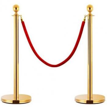 vidaXL Barrera portátil colas VIP 3 pzas acero inoxidable dorado