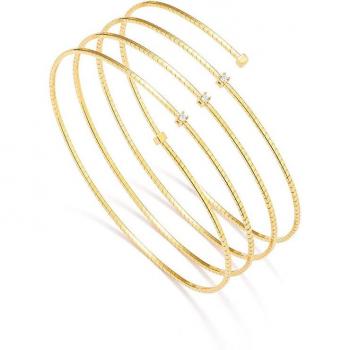 Pulsera Tuscany de plata dorada con 4 vueltas y 3 cz en oro de plata, titanio blanco y dorado