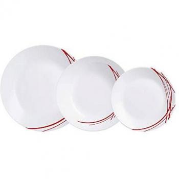 Arcopal Domitille Rojo Vajilla de vidrio opal extra resistente para 6 personas, 18 piezas, Sin BPA, Hecha en Francia