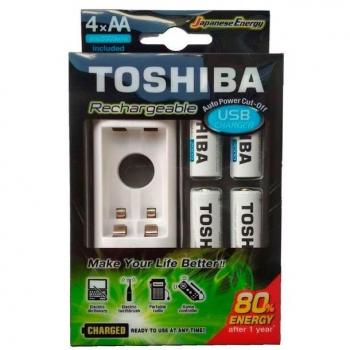 Cargador de pilas Toshiba TNHC-6GME4 CB con capacidad para 2 pilas AA y AAA, incluye 4 pilas AA