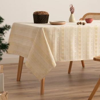 Mantel Navidad Rectangular Jacquard Algodón Crudo 140x240 cm con Hilo Dorado