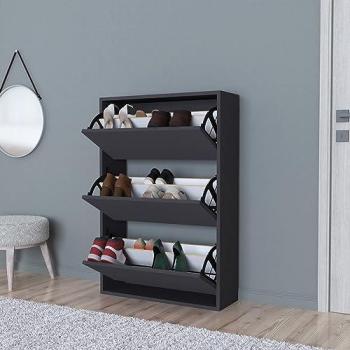 Zapatero Aurskog Slim 3 Compartimentos Abatibles Capacidad Máx. 18 Pares Aglomerado 110 x 74 x 24 cm - Antracita