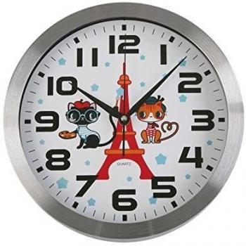 Versa 18560234 Reloj de pared Gato, Cocina, Ø30cm diámetro, Plástico, Blanco