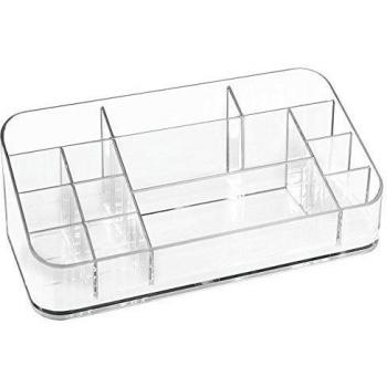 iDesign Organizador de maquillaje con 14 compartimentos, caja para maquillaje de plástico, organizador de cosméticos para el baño o el tocador, transparente