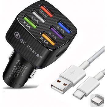Cargador USB para coche 75W con carga rápida QC 3.0 y 6 puertos para smartphones Xiaomi iPhone 13 Pro Max, 12, 11