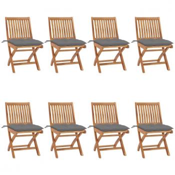 Folding Garden Chairs with Cushions Set of 8 Solid Teak Wood