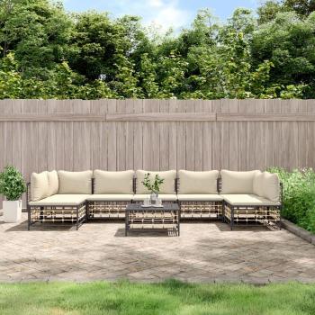vidaXL 8-Piece Anthracite Poly Rattan Garden Lounge Set with Cushions